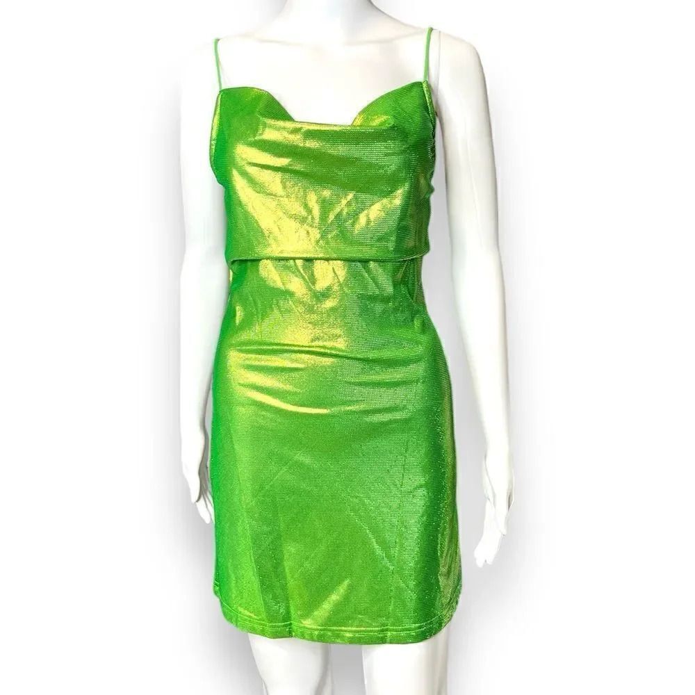 SHEIN Drapped Collar Shimmering Bodycon Dress Green Size XS